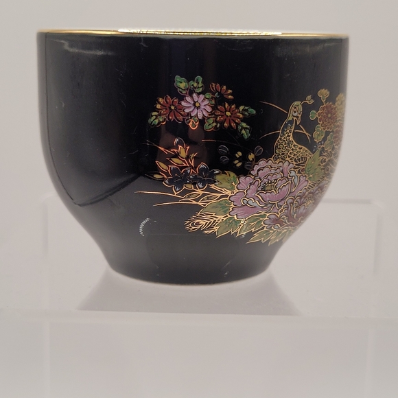 Vintage Japanese Sake Cup Black Gold Birds Floral - Picture 5 of 10